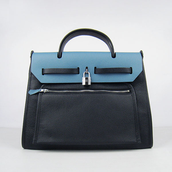 7A Replica Hermes Black/Light Kelly 32cm Togo Leather Bag 60667 - Click Image to Close